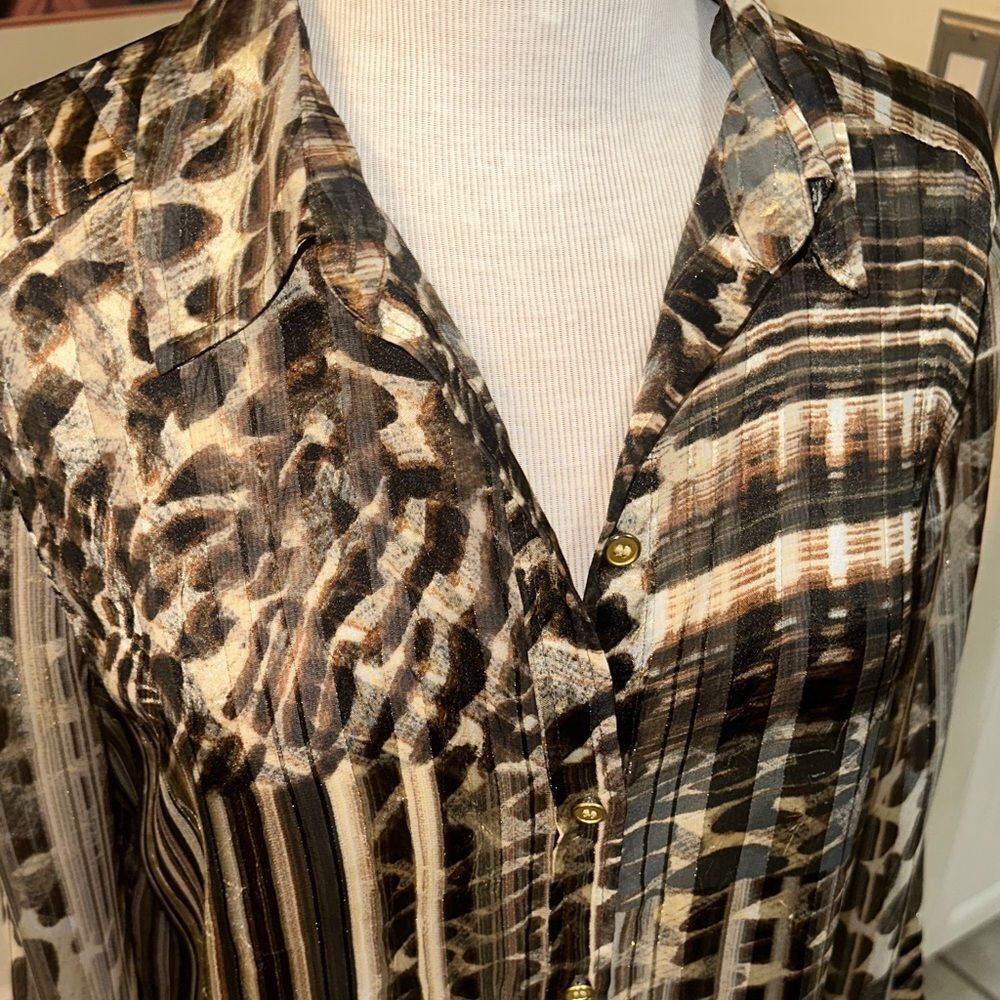 Chico’s Animal Print Multi Pattern Button-Up Tuni… - image 8
